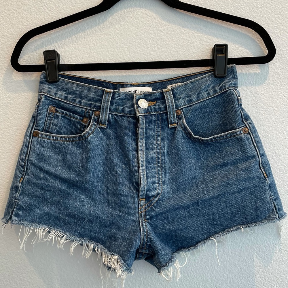 Redone Levi’s medium wash denim shorts